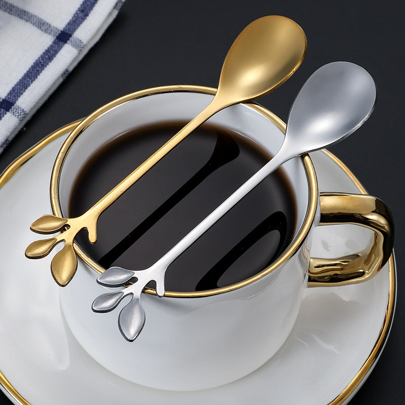 6PCS / Set Stainless Steel Gold Leaf Coffee Spoon 16.4cm Ice-Cream Tea Stirring Spoons for Tea, Coffee 6PCS / Set Stainless Steel Gold Leaf Coffee Spoon 16.4cm Ice-Cream Tea Stirring Spoons for Tea, Coffee